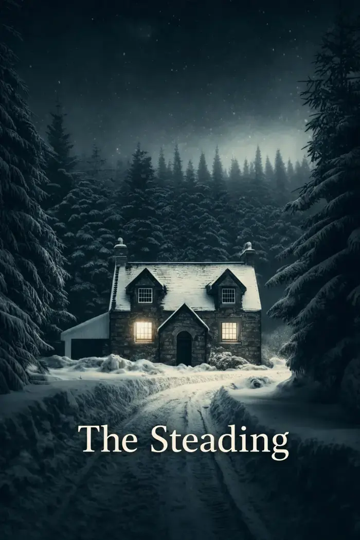 The Steading — cover artwork of a snow-covered stone cottage in a dark forest
